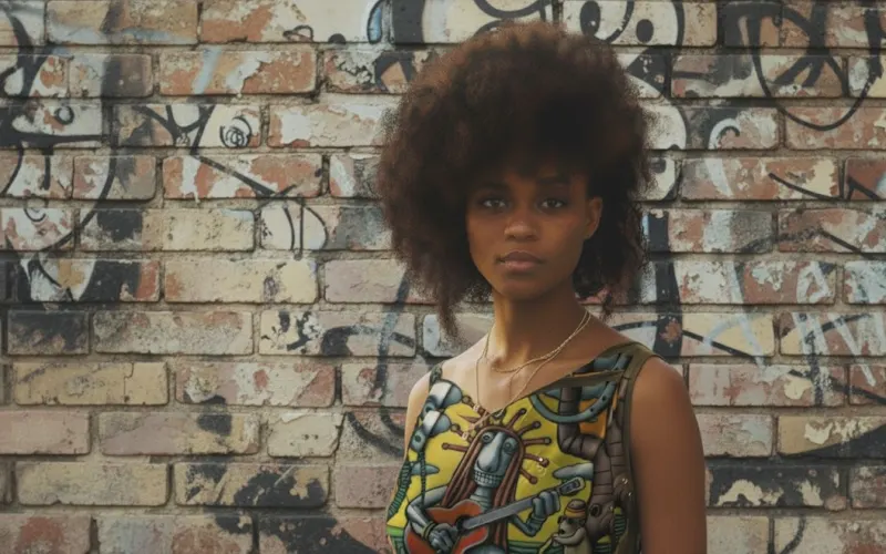 Lila Iké against a graffiti brick wall, representing the modern Conscious Reggae fusion movement